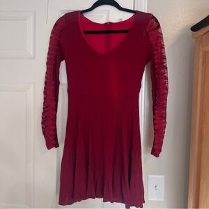 Sage Deep Red Long Sleeve Dress